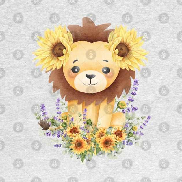 Cute lion and sun flower by Taz Maz Design